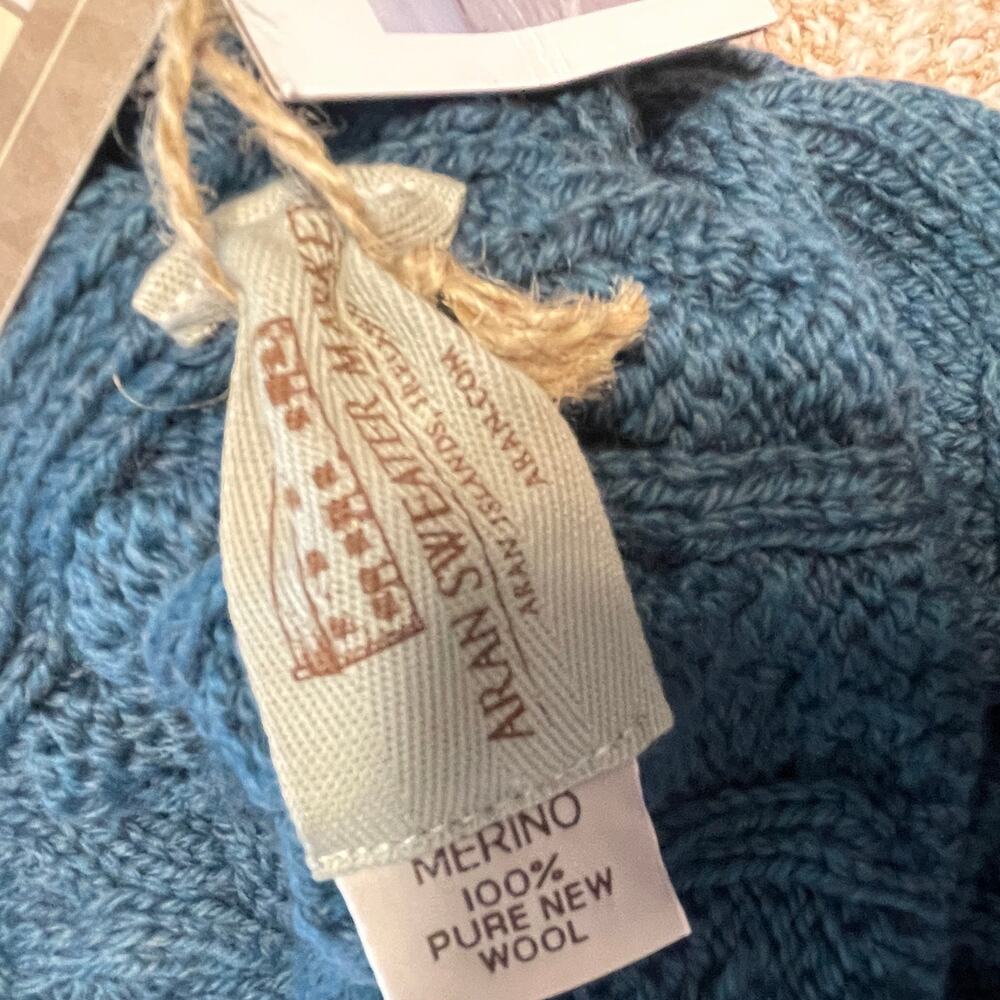 Aran Sweater Market NEW Blue Cable Knit Pull Through Scarf Wool Fishermans NWT - Picture 5 of 6